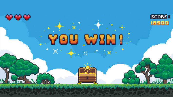 Mario inspired screenshot that says "you win"