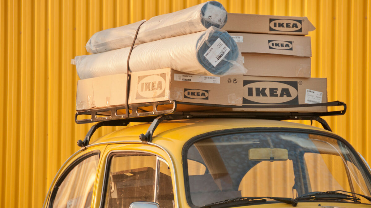 van with Ikea boxes on top