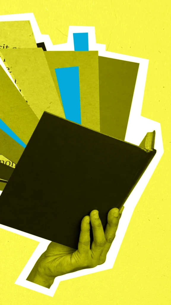 Abstract representation of hand holding book.