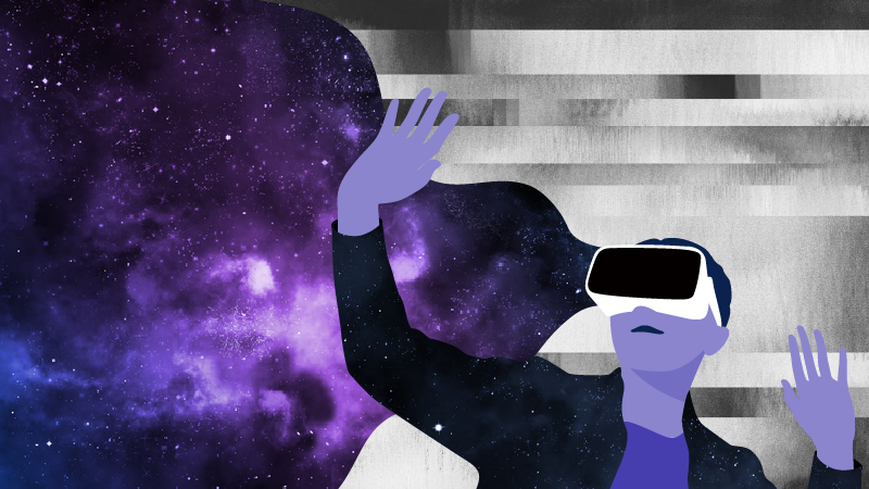 A person immersed in story through virtual reality