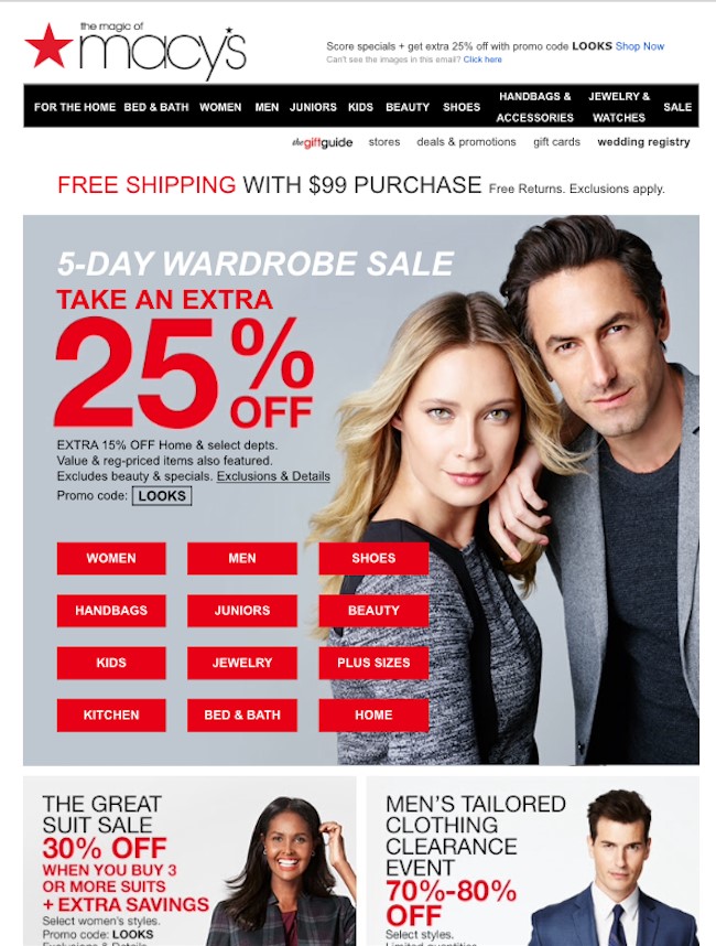 A screenshot of the Macy's website