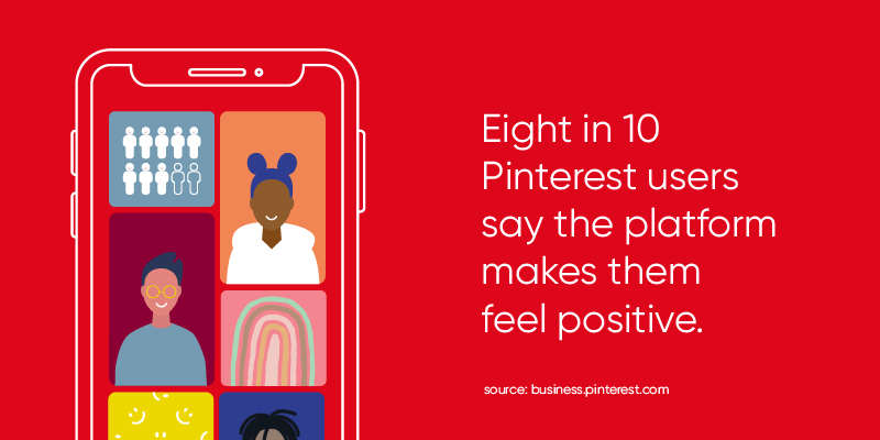 A phone with the same look of the Pinterest feed. 