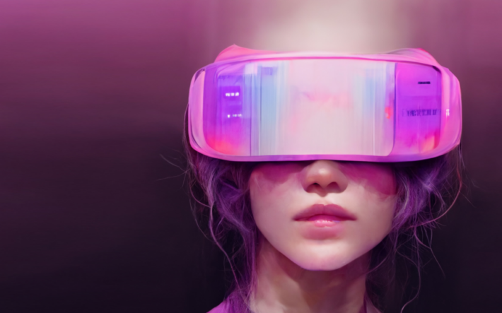 a woman wearing a VR headset