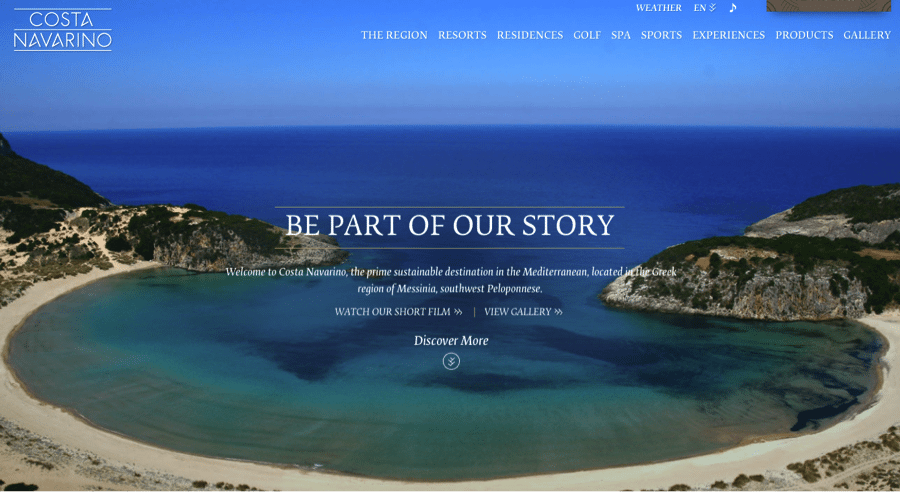 homepage of the Costa Navarino website 