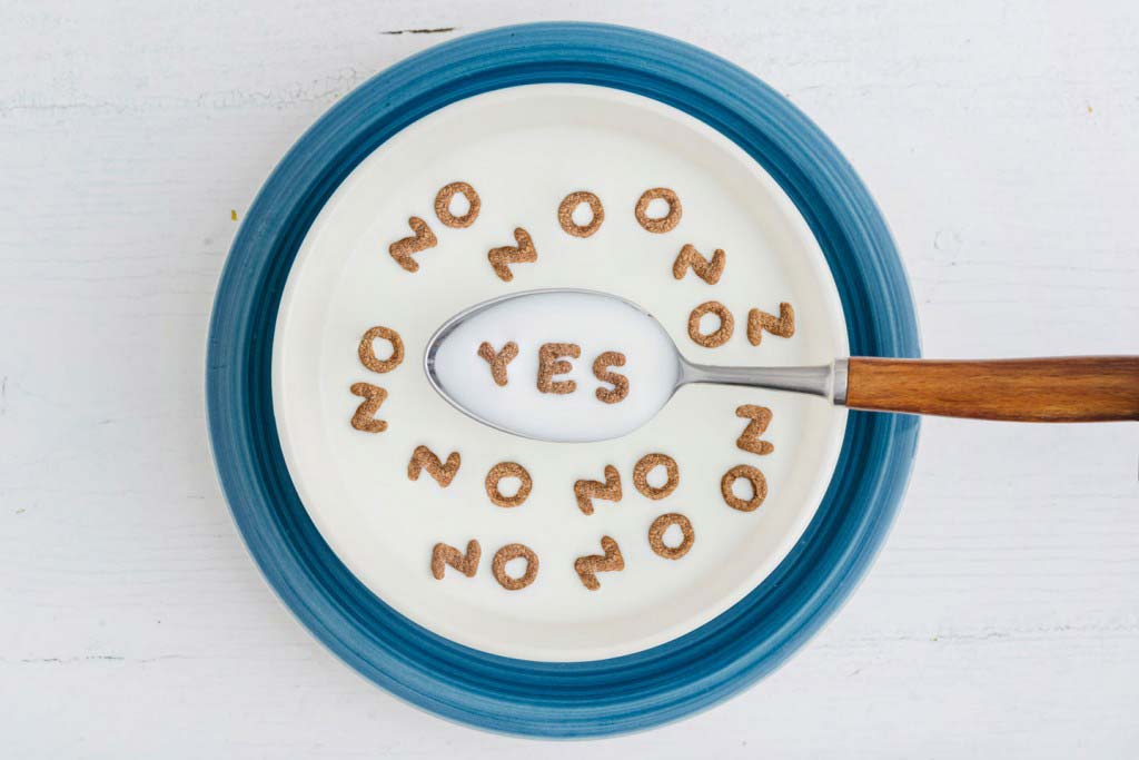a bowl of "yes, no" cereal