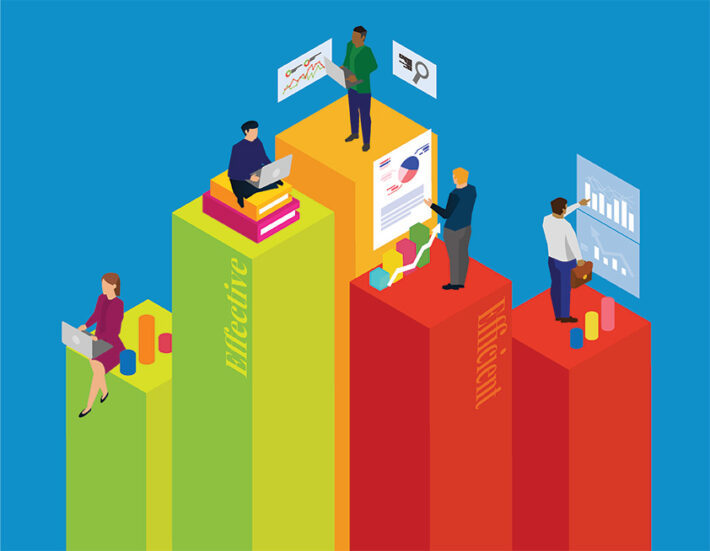 illustration of people looking at graphs