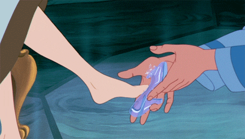 putting on Cinderella's glass slipper 