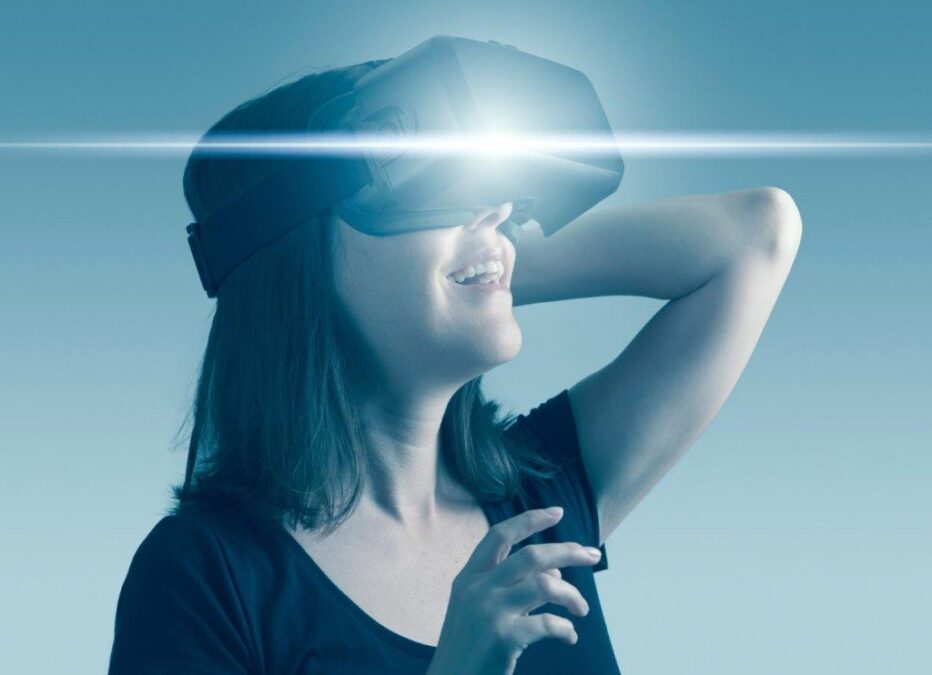 a woman wearing a VR headset 