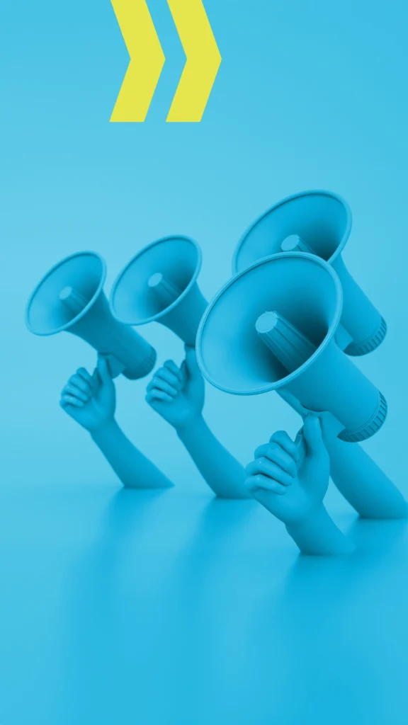 Artistic depiction of four megaphones