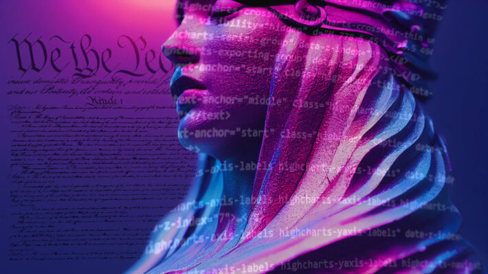 A side profile of an AI generated woman wearing a headband