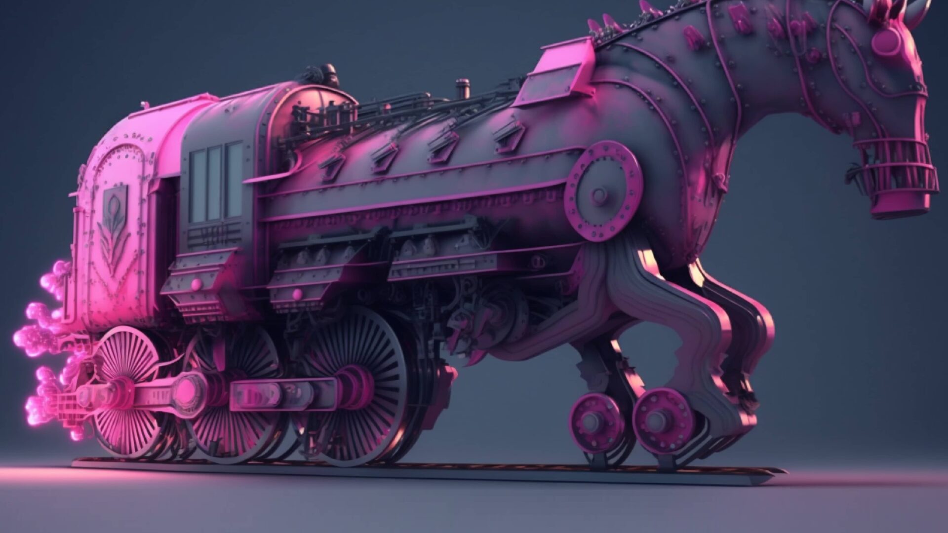 a hybrid of a horse head attached to the body of a train car