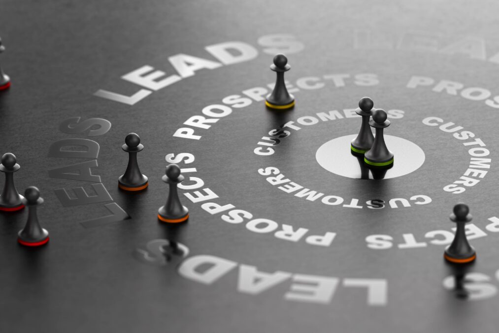 a chessboard setup on a marketing-themed surface