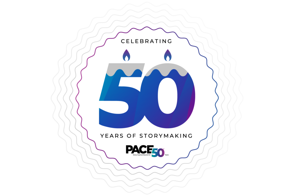 A visual representation of Pace celebrating its 50th anniversary as a marketing agency.