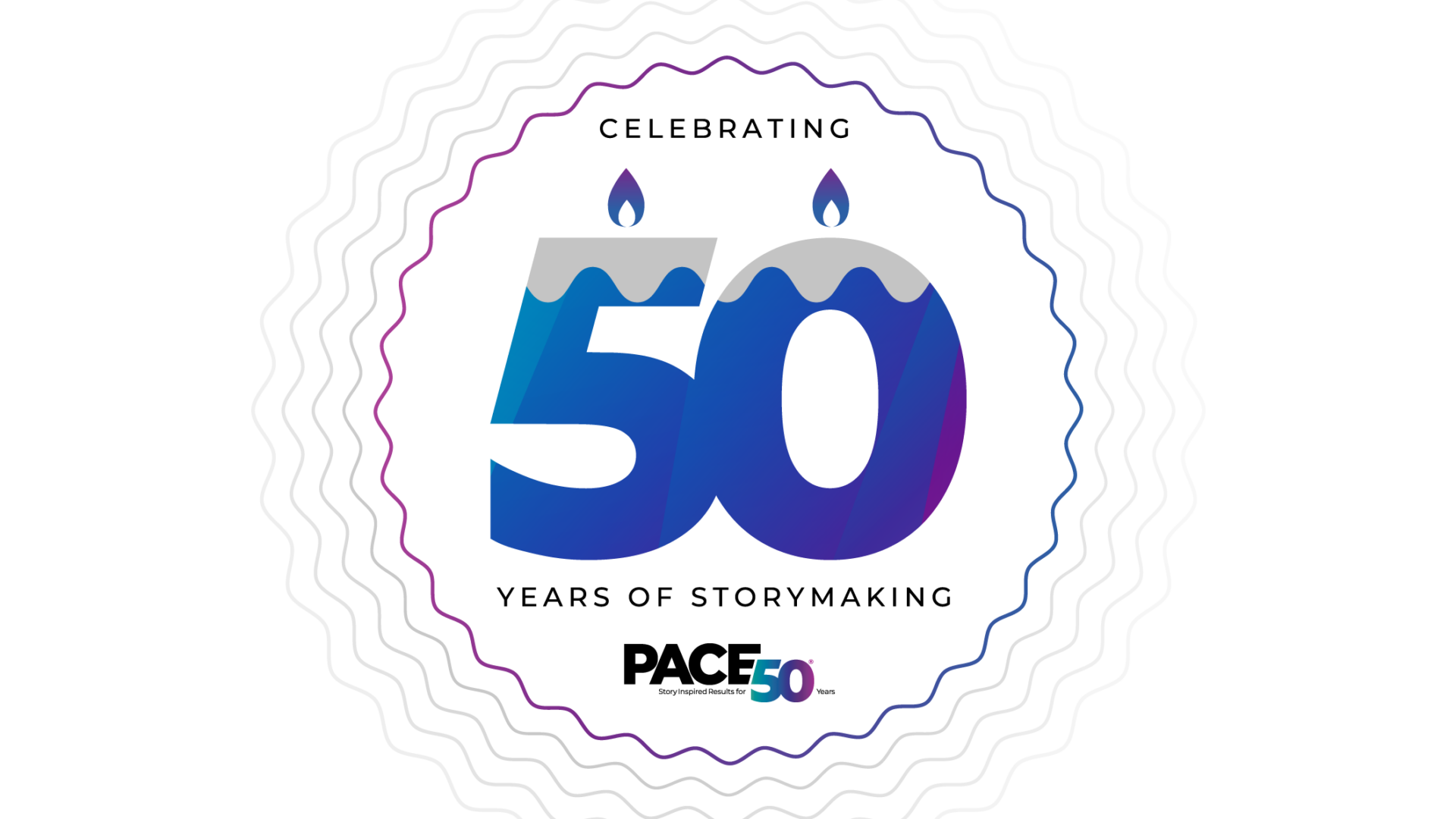 A visual representation of Pace celebrating its 50th anniversary as a marketing agency.