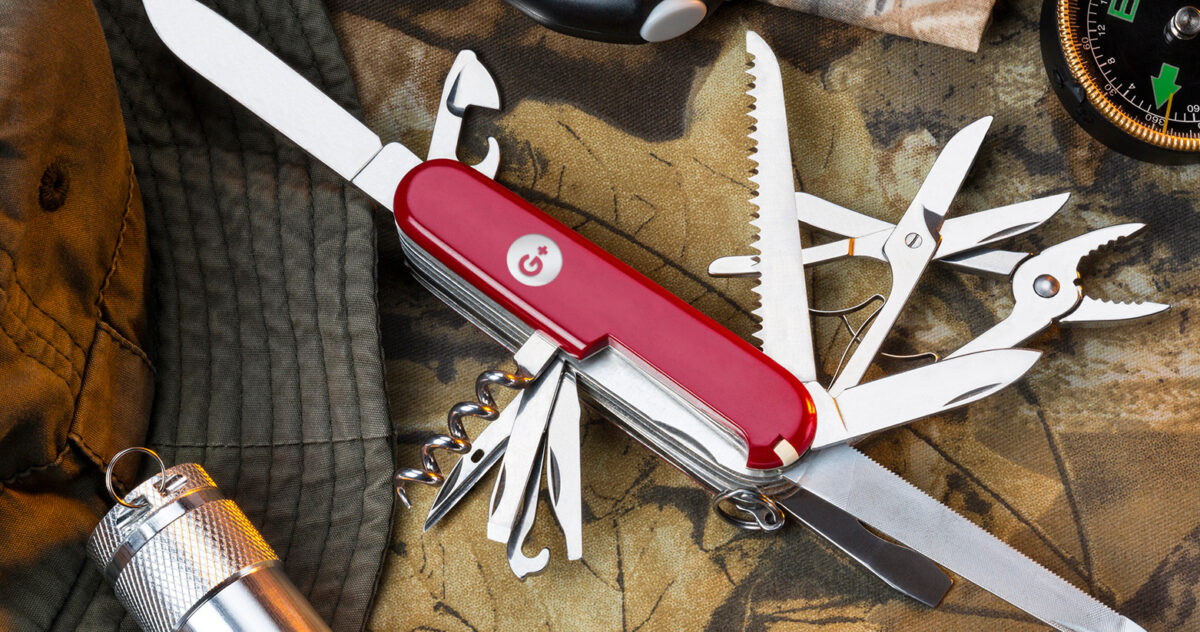 A Swiss army knife with the Google+ logo on it