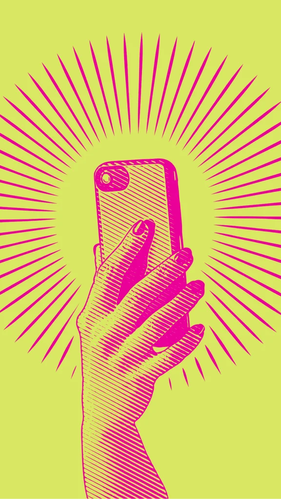 Artistic rendition of a hand holding a phone.