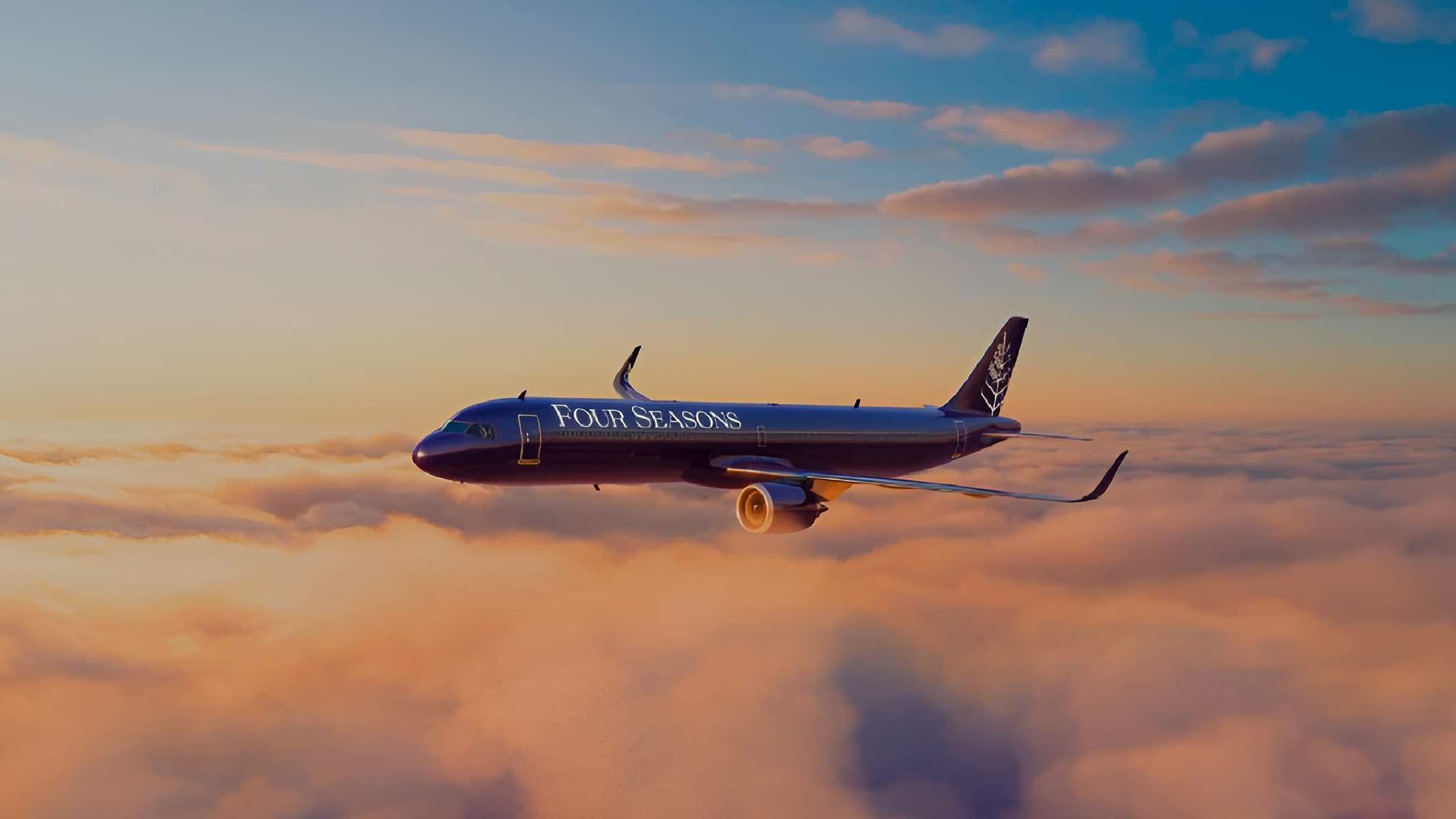 The Four Seasons Private Jet flying above the clouds