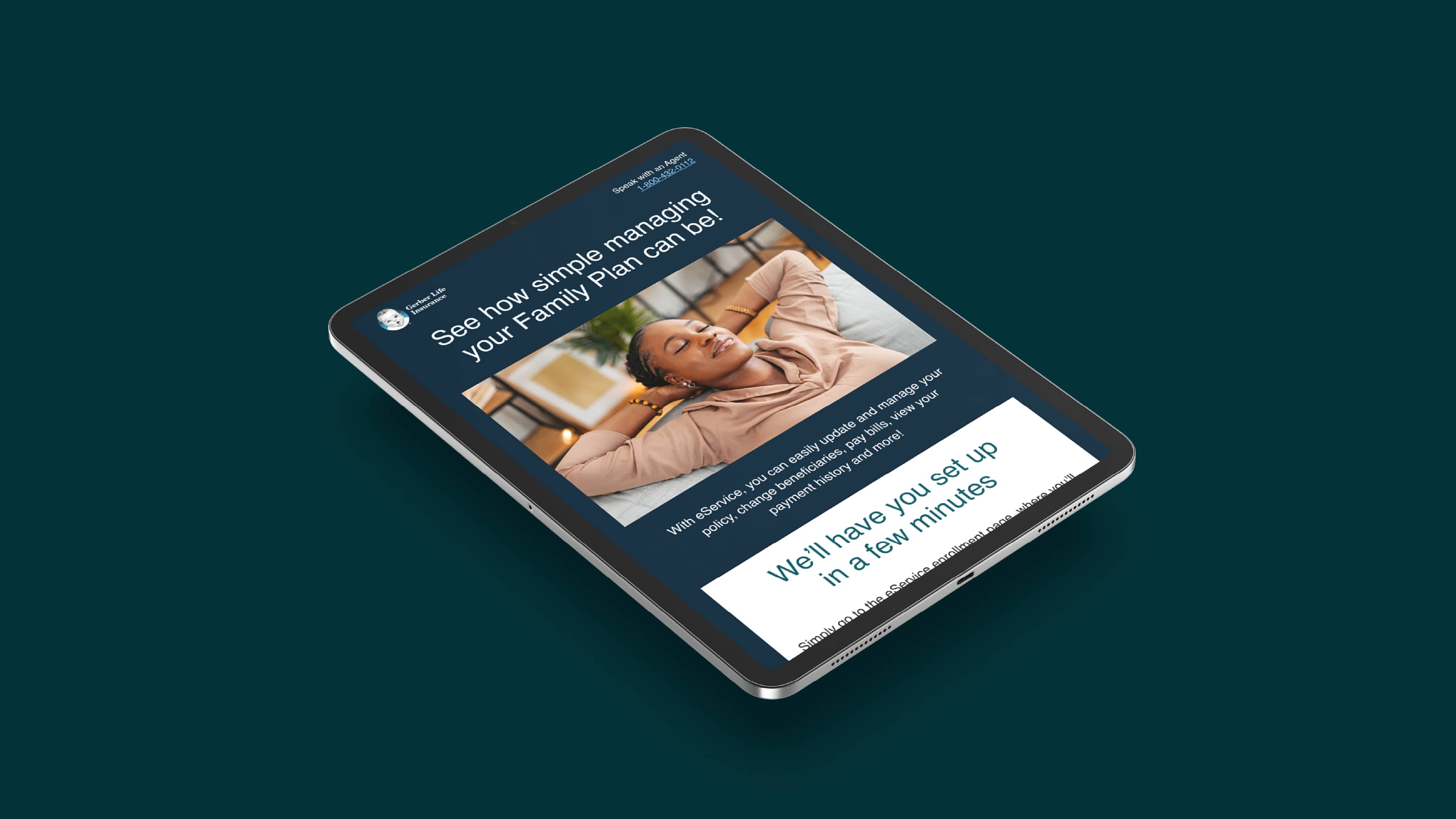 Gerber Life Insurance website on a tablet
