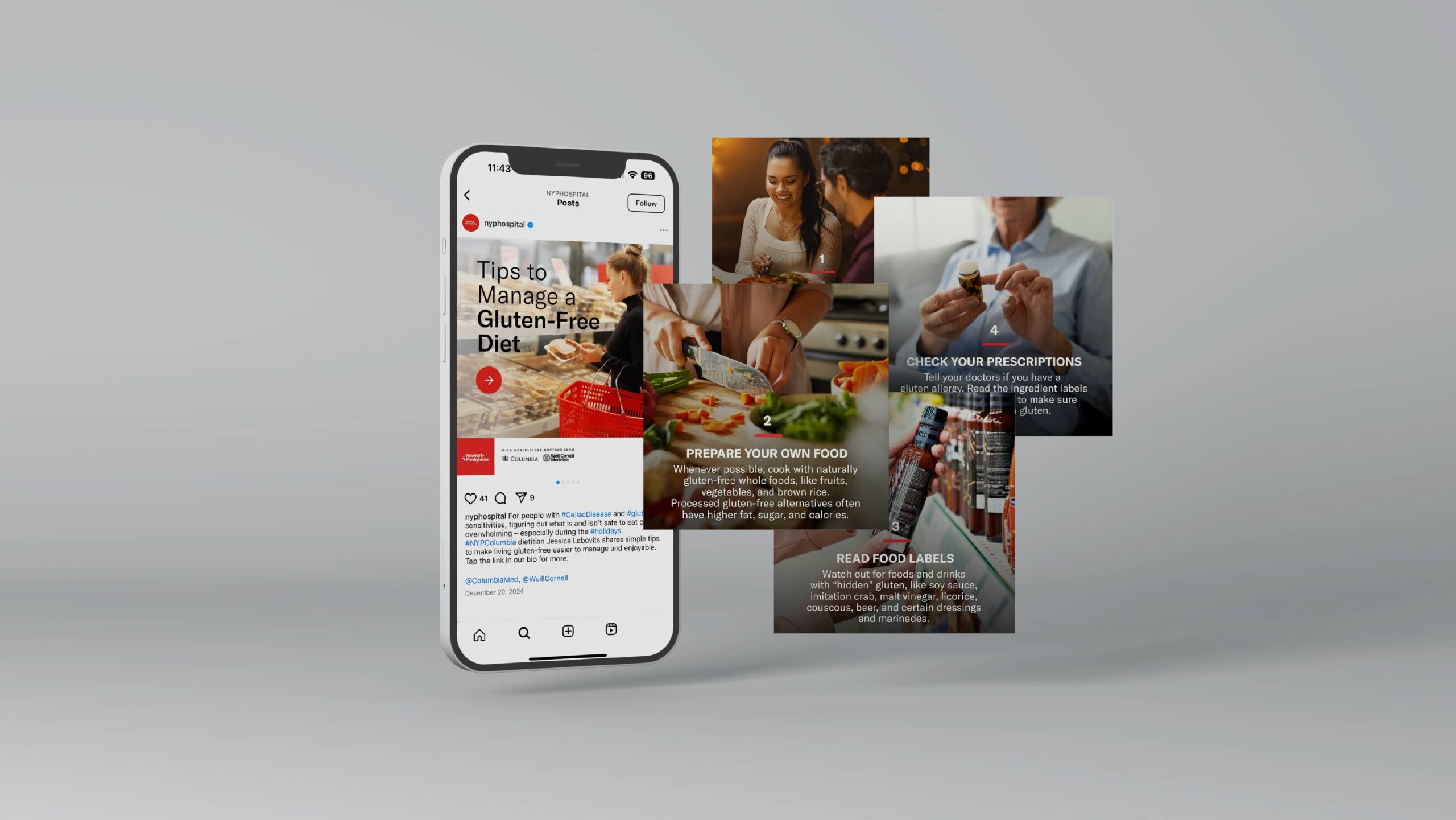 NewYork Presbyterian social media content on a smartphone screen