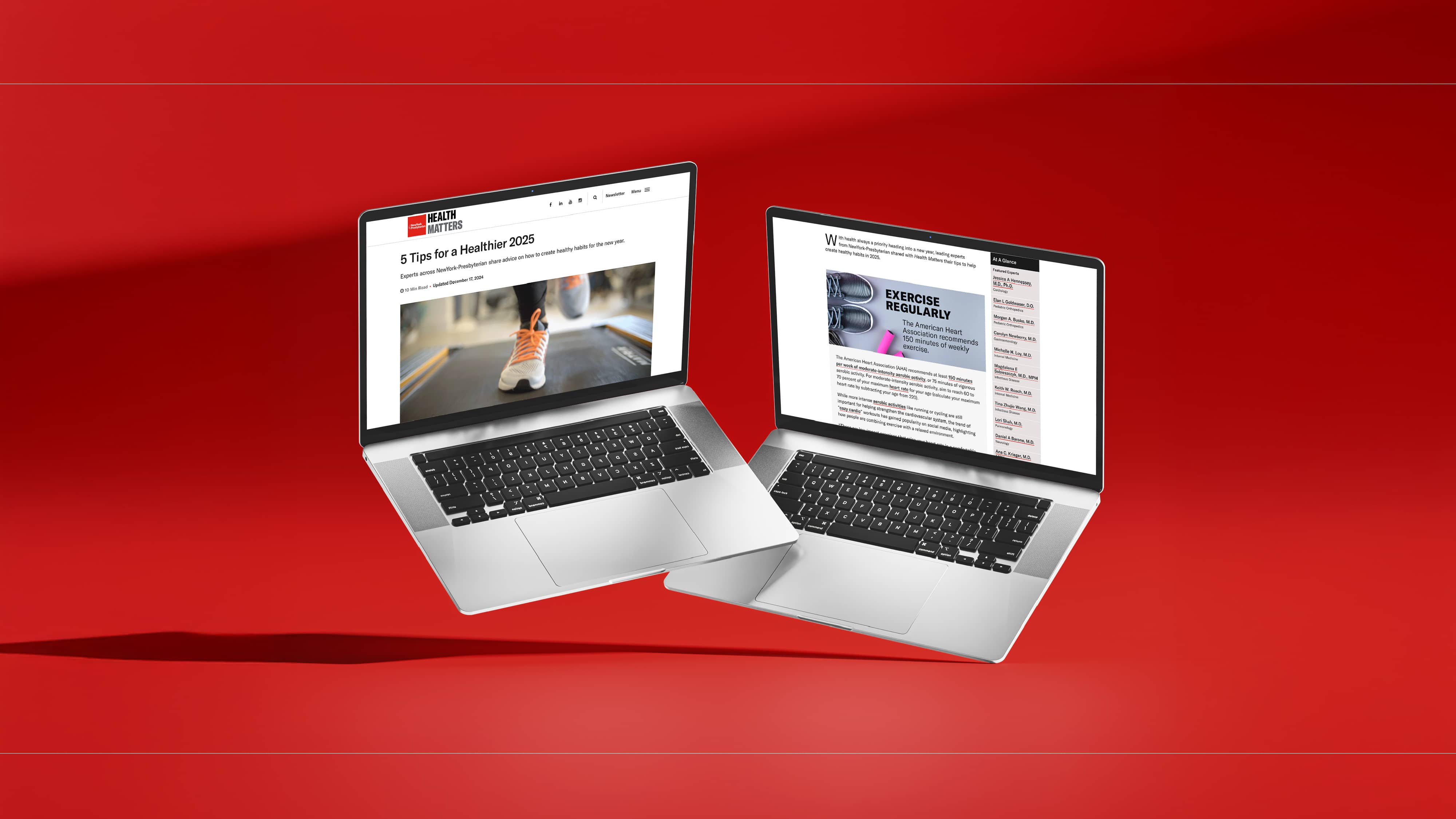 NewYork Presbyterian articles on multiple laptop screens