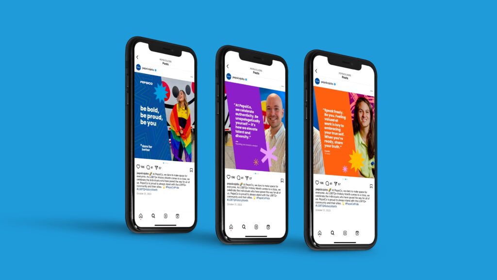 PepsiCo Careers social media content on multiple cell phone screens