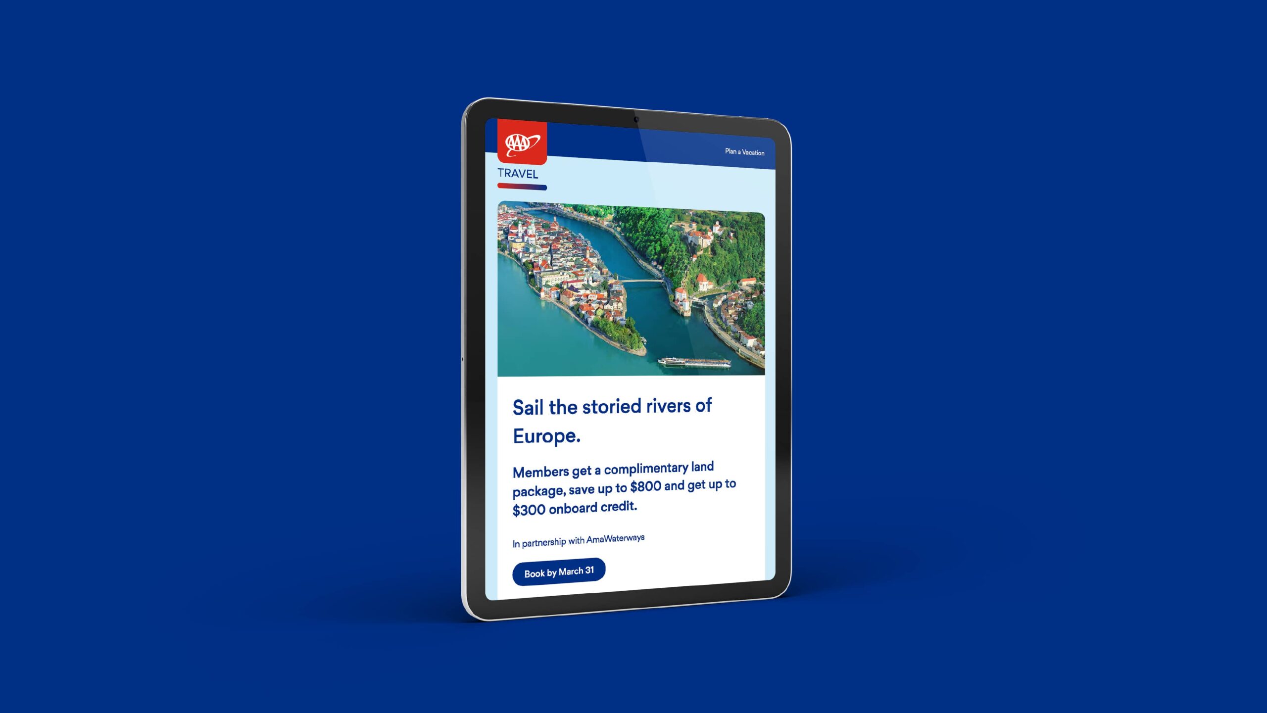 AAA travel content on a tablet 