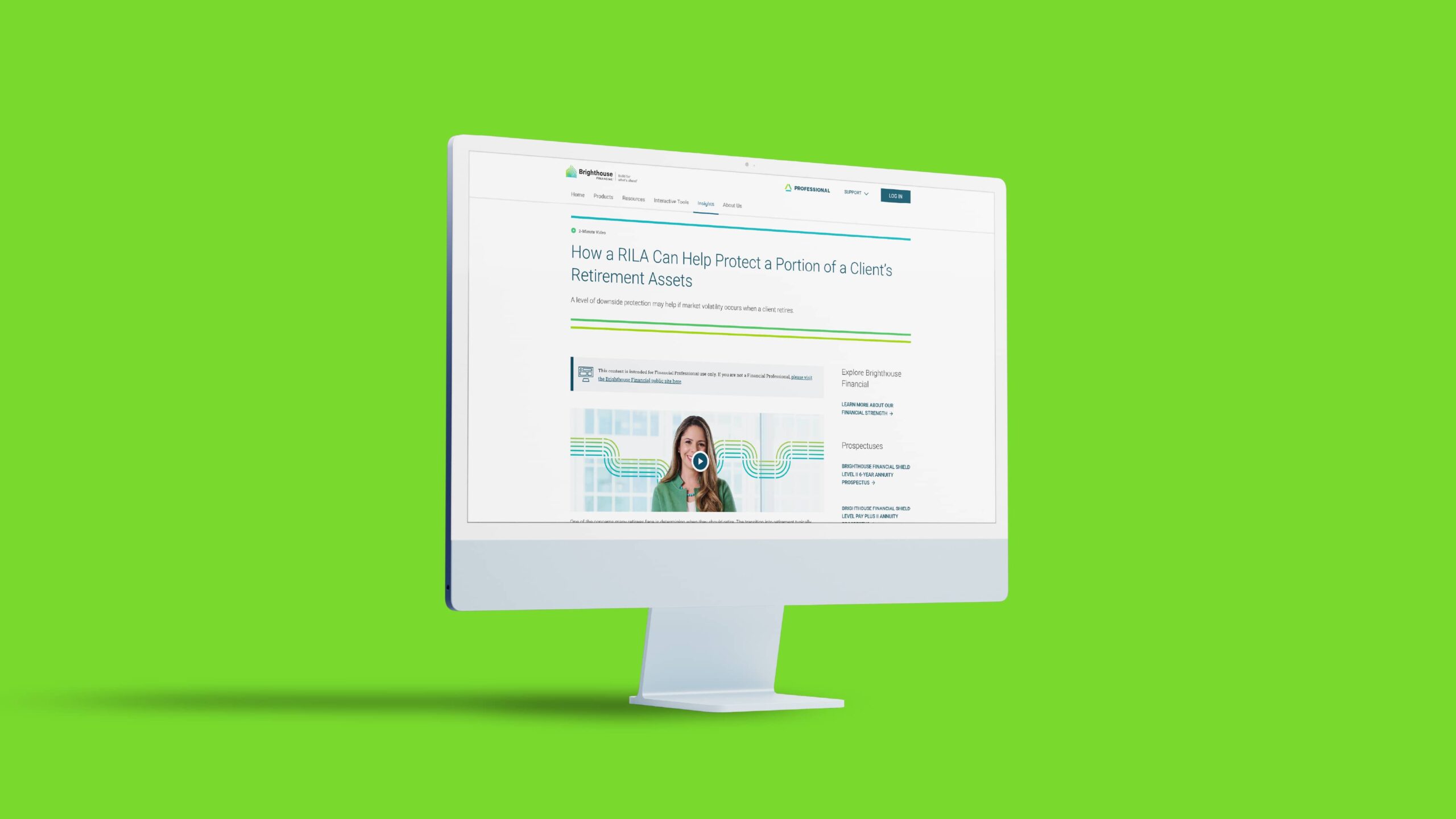 Brighthouse Financial thought leadership content on a computer monitor