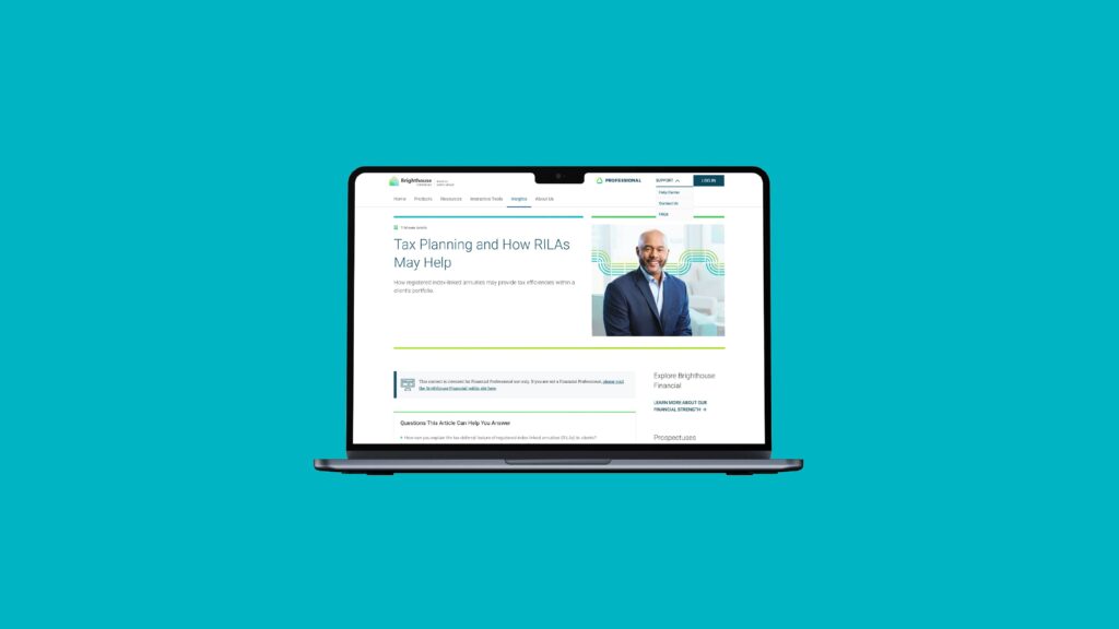 Brighthouse Financial thought leadership content on a laptop screen