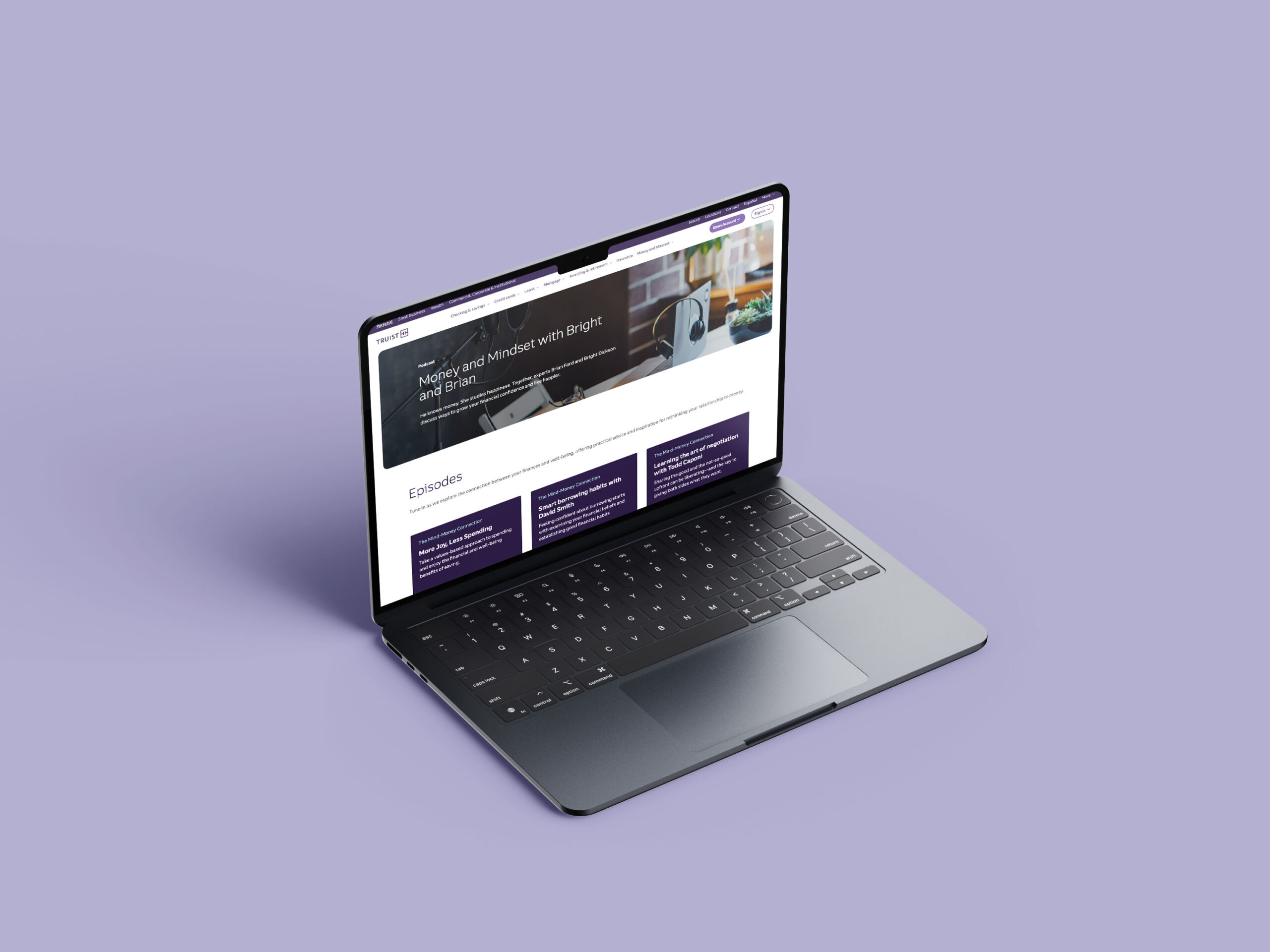 Truist's Money and Mindset podcast on a laptop