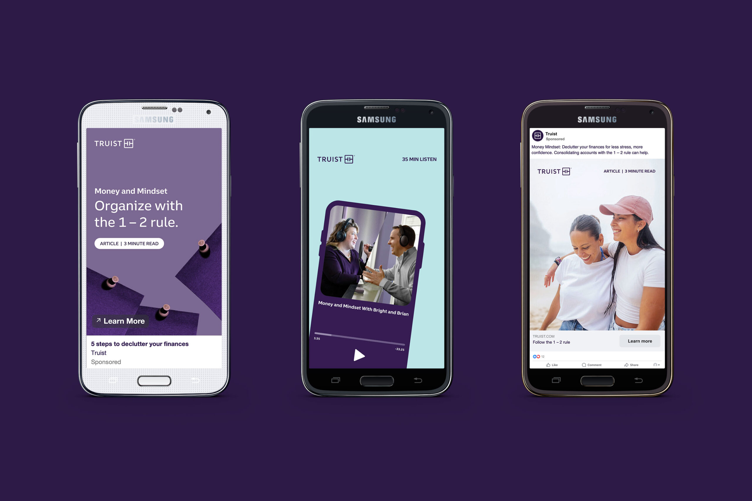 Truist educational content on a set of phone screens