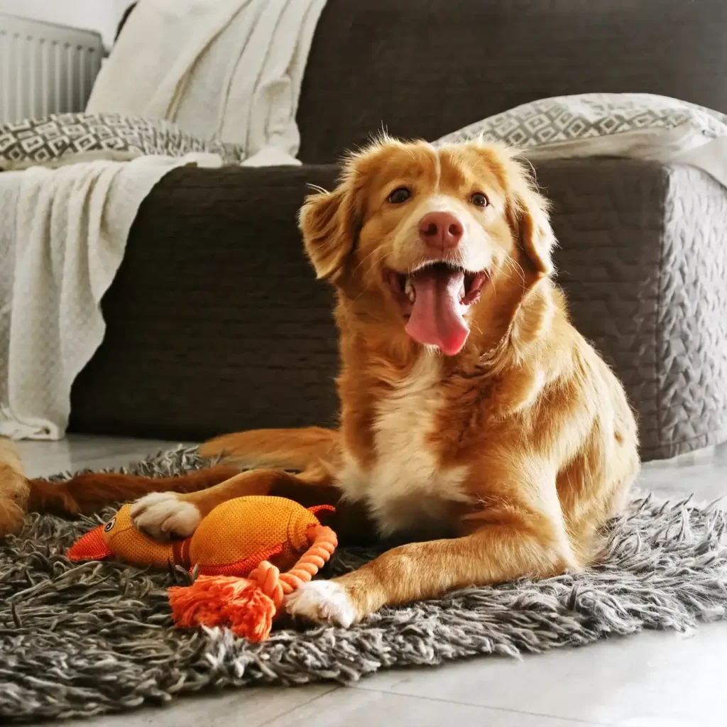 Dog with orange dog toy