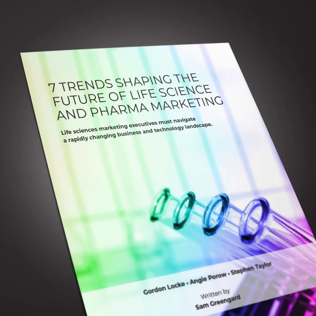 Cover for the white paper 7 trends shaping the future of life sciences and pharma marketing
