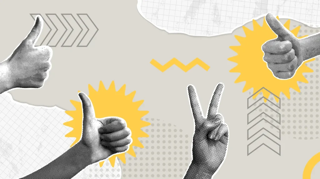 Artistic renderings of hands givings thumbs-up signals