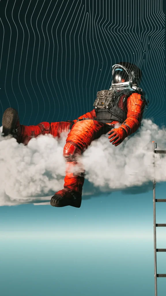 Artistic rendering of an astronaut sitting on a cloud