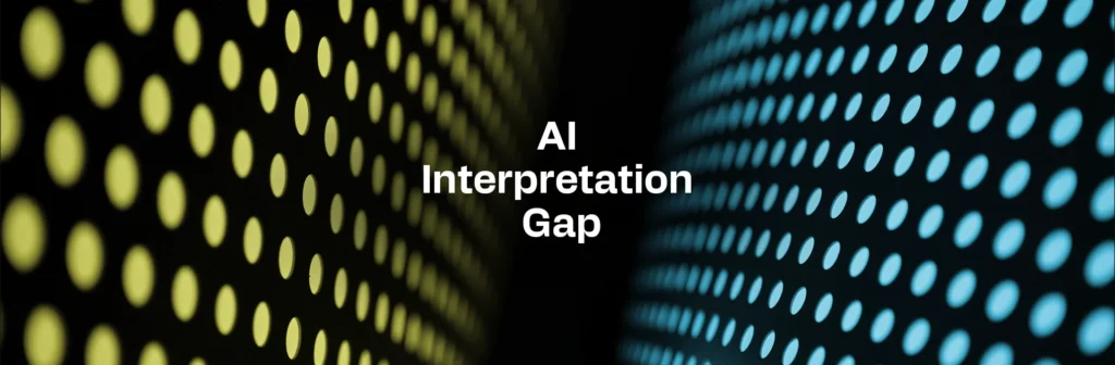 Abstract photo of blue and yellow dots with a gap in the middle representing the AI Interpretation Gap.